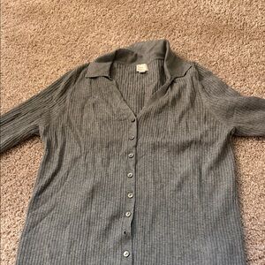 a new day Gray Ribbed Button-Down Shirt